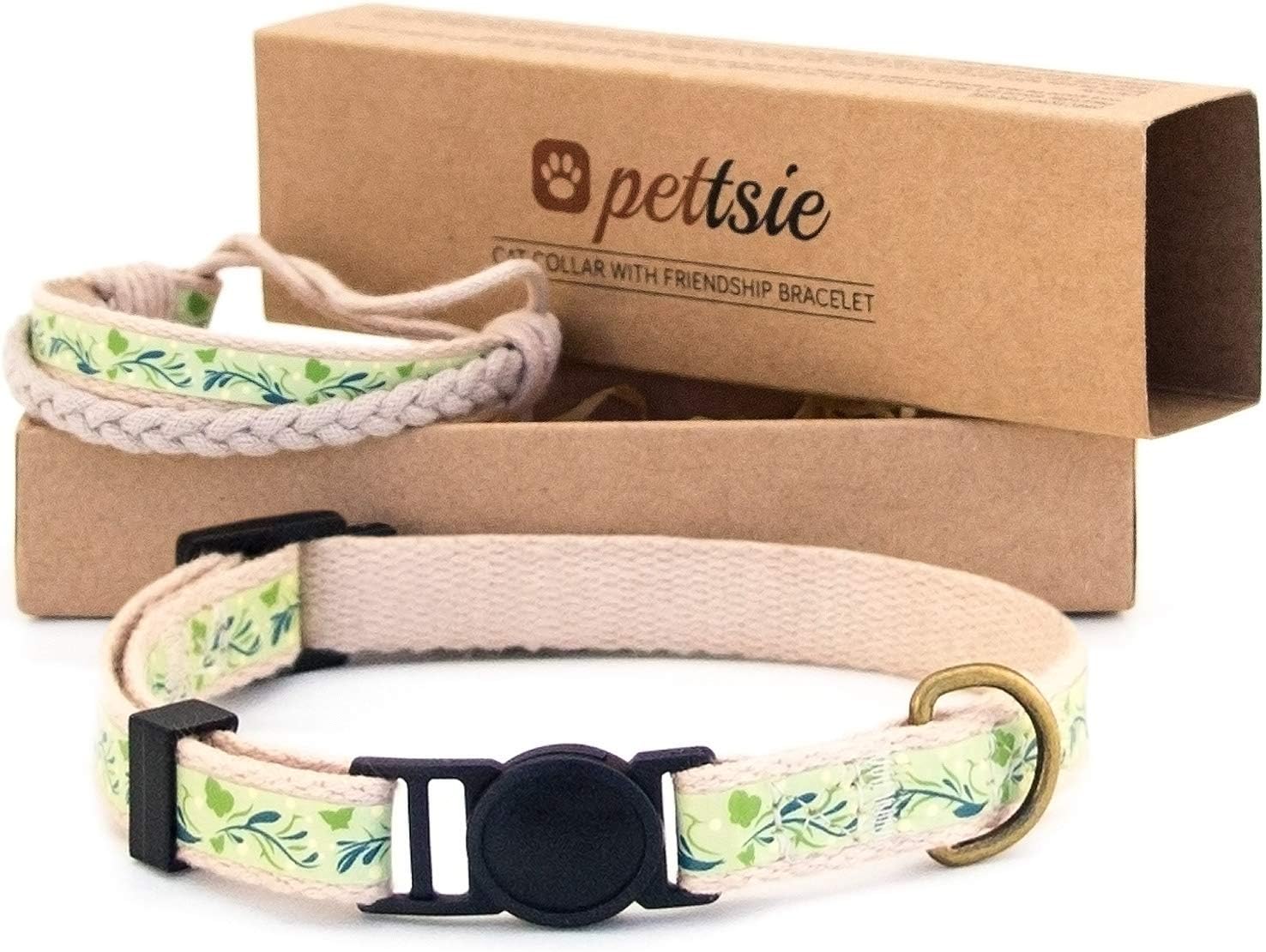 Breakaway Cat Collar & Matching Friendship Bracelet, Green | Adjustable, Soft Cotton, Quick-Release Safety Buckle, Lightweight, Designed for Cat Lovers