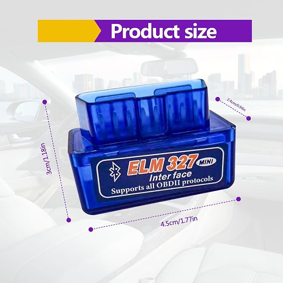 Mini ELM327 OBDII Car Auto Diagnostic Scanner, Professional Car Bluetooth Failure Detector Scan Tool and Code Reader Compatible with Android Windows Devices