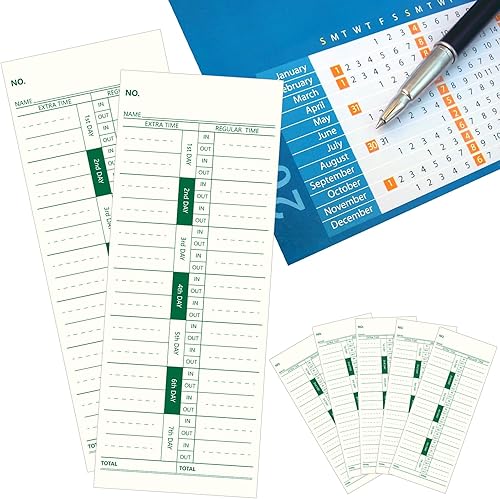 Miniatura 7 de Chuangdi 1000 tarjetas de tiempo, 1 tarjeta de reloj lateral de 3.5 x 9 pulgadas, hojas de tiempo de impresión verde para empleados semanalmente