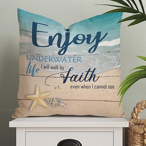 Miniatura 1 de Funda de almohada con temática del océano Sea Sta decoración náutica de playa, funda de cojín cuadrada con diseño de paz viene en ondas, funda de