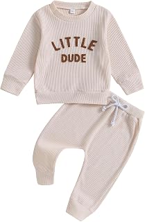 Infant Baby Girl Boy Clothes Waffle Ribbed Solid Outfit Crewneck Sweatshirt Top Pants Hey Cutie Fall Clothes Set