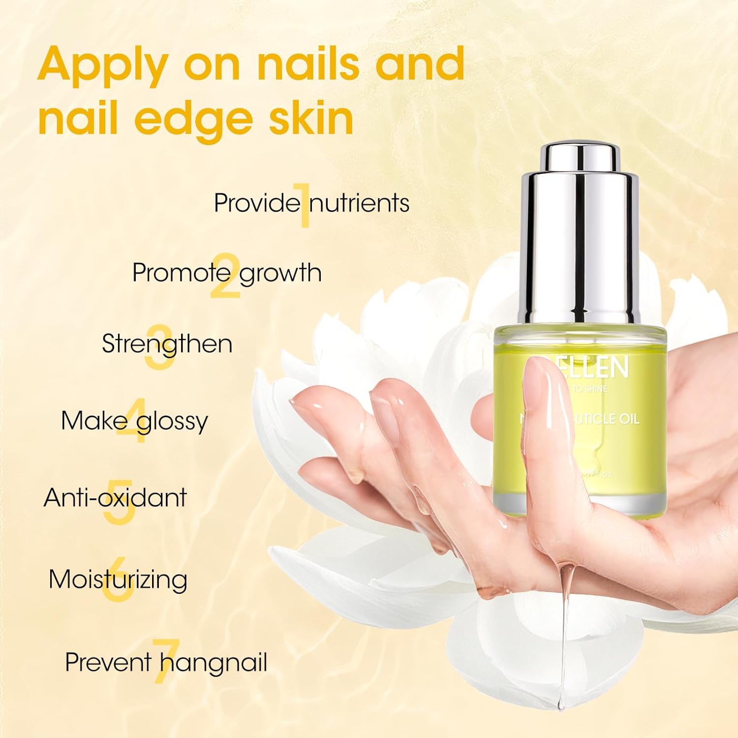 GELLEN Nail Growth Oil, Nail Cuticle Oil for Growth and Strength, Vitamin E Natural Keratin Cuticle Nails Treatment for Hydrating, Nourishing, Strengthening, Repairing, 0.68 Oz - Image 3