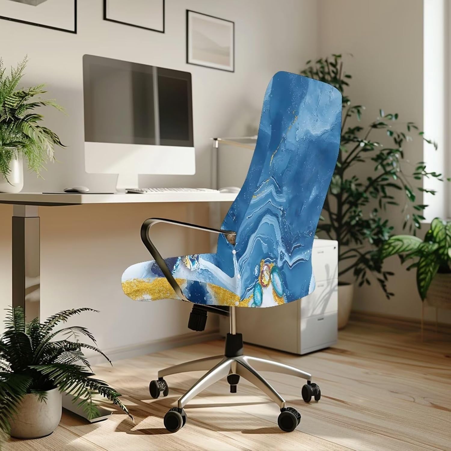 Office Chair Covers Stretchable Computer Chair Cover Blue Marble Sea Turtle Gaming Chair Seat Cover Removable Universal Rotating Chair Slipcovers Protective Cover