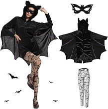 Joellfuner Women's Bat Costume, Women's Bat Costume, Batgirl Zip Hoodie with Bat Wing Sleeves, Black Bat Hoodie for Halloween Carnival