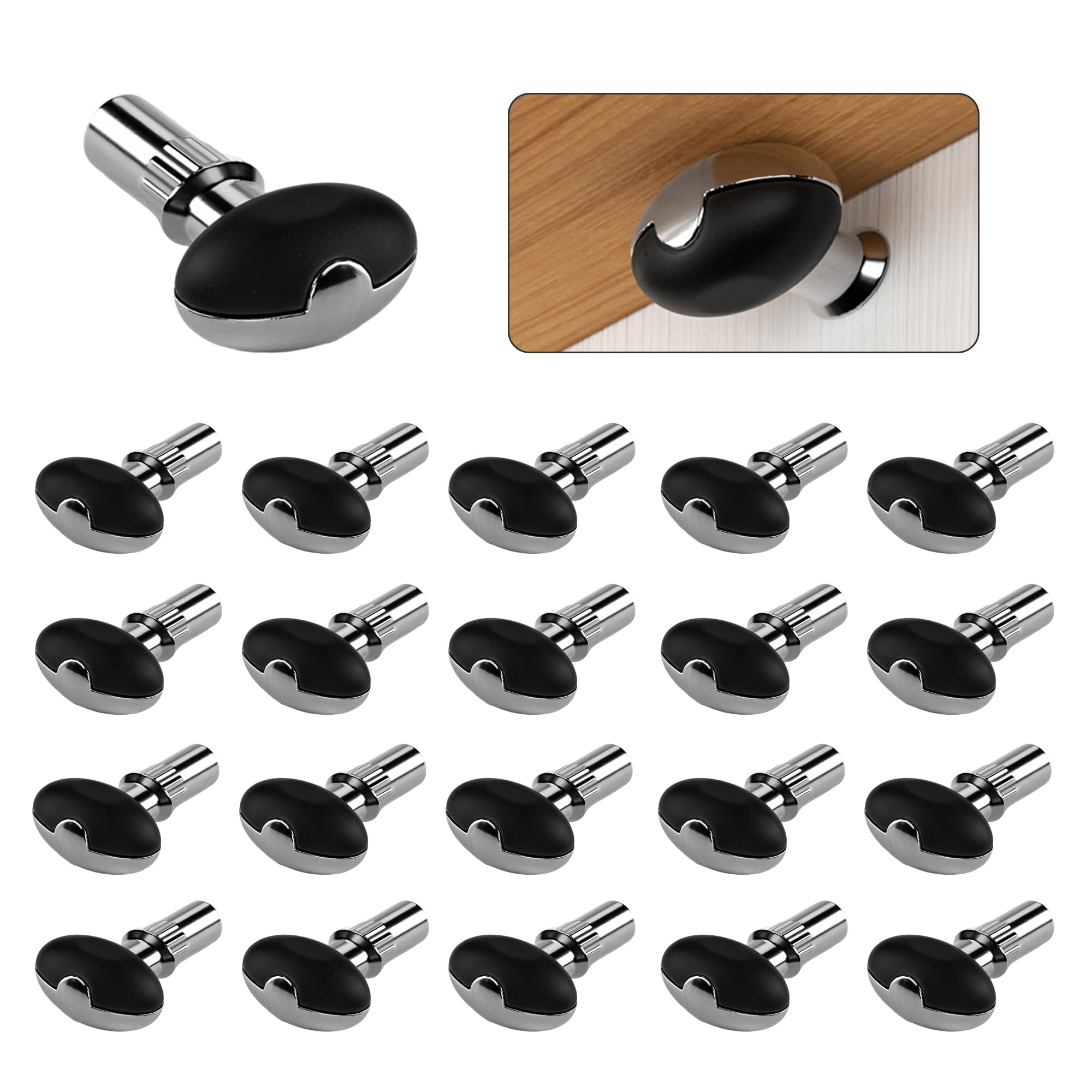 20 Pack 5mm Cabinet Shelf Pins for Adjustable Shelves, Zinc Alloy with Anti-Slip Top, Heavy Duty Cabinet Pegs for Kitchen Cabinets, Closet, Bookshelf (Black)