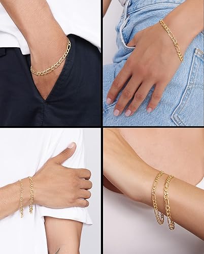 Miniatura 2 de Jewelry Atelier Colección de pulseras de cadena rellenas de oro Pulseras de cadena Figaro de oro amarillo macizo de 14 quilates para mujeres y