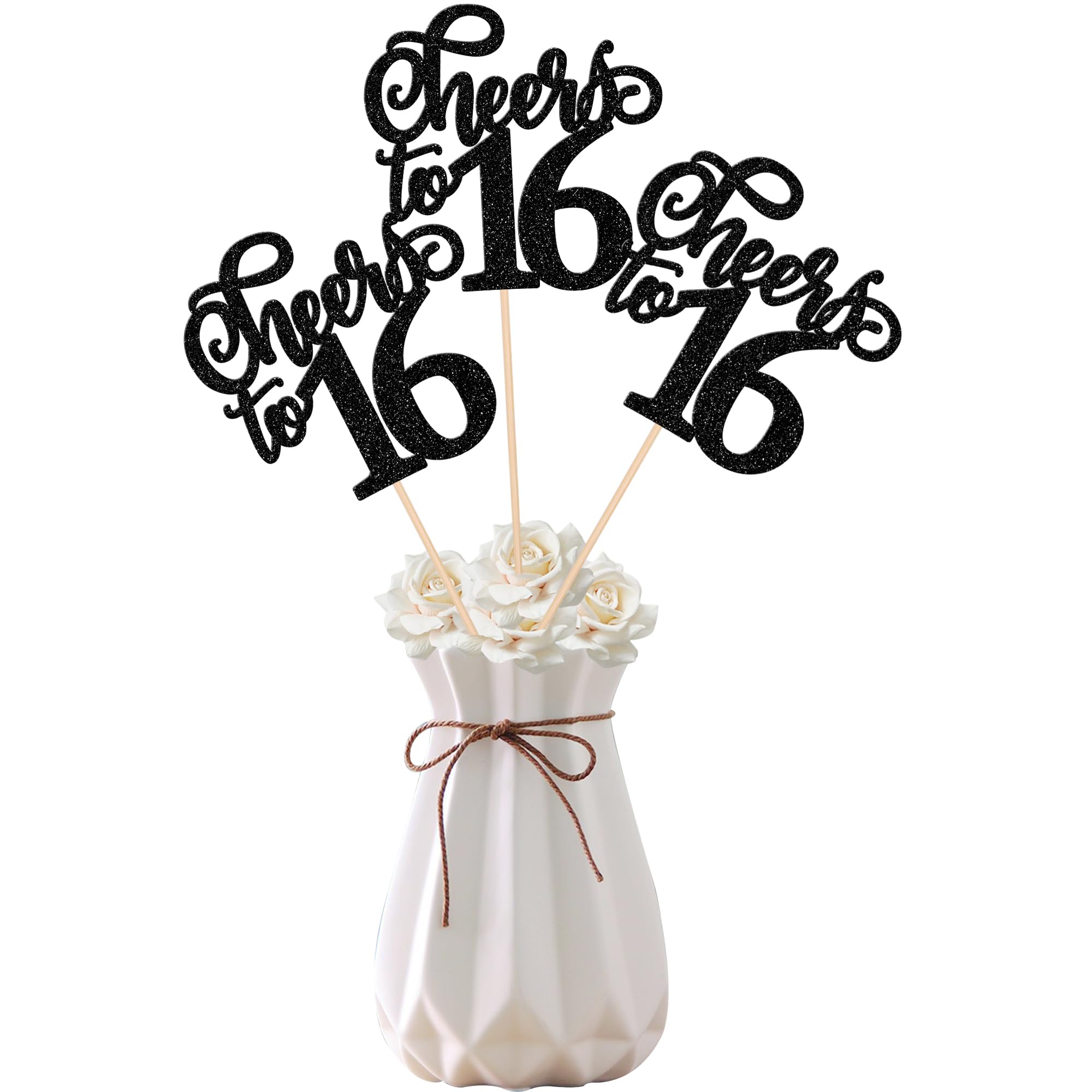 10-Pack Double Sided Glitter "Sweet 16" Centerpiece Sticks - Birthday Table Toppers & Cake Toppers