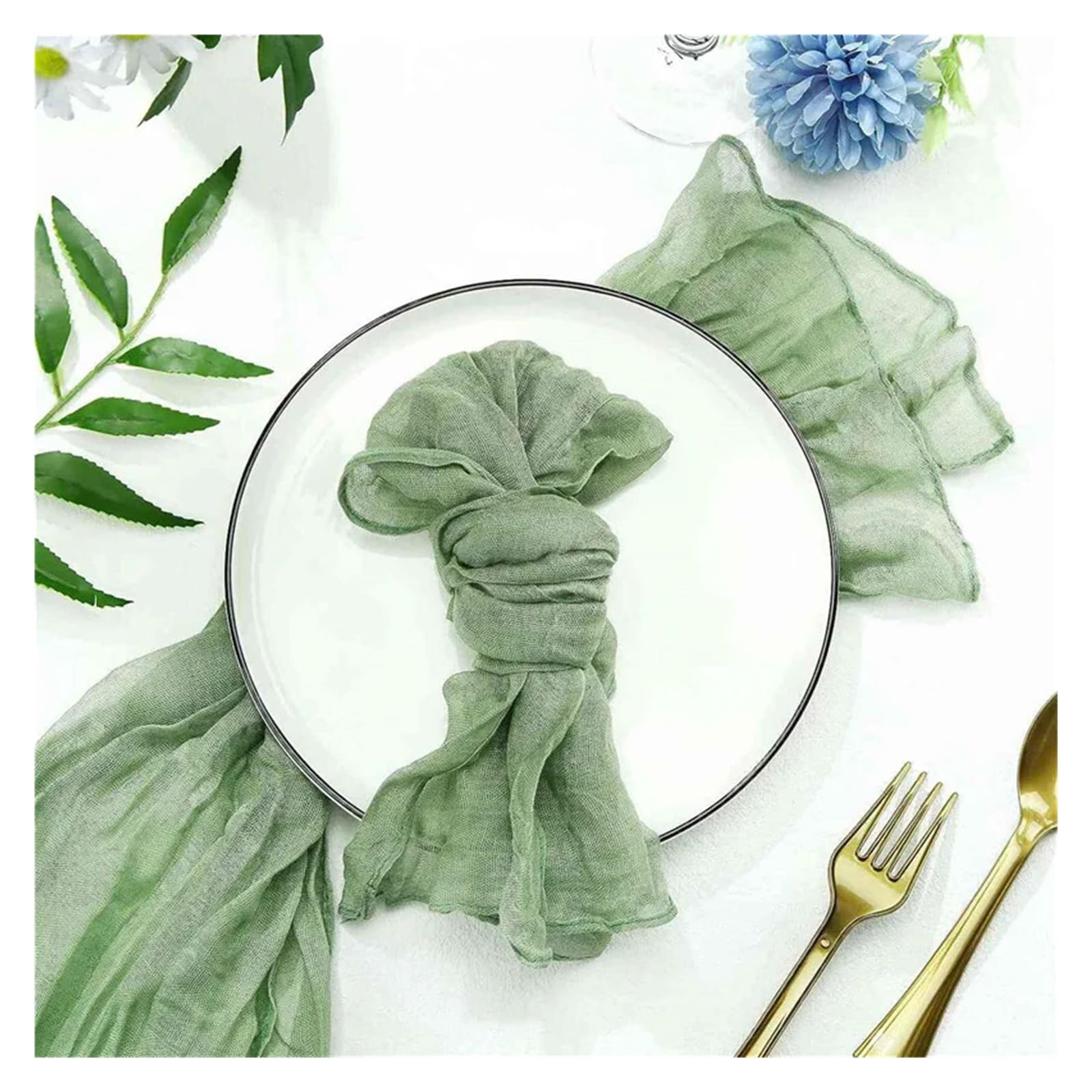 Servilletas de Muselina Servilletas de Gasa estopilla Arrugadas, servilletas Mesa, Tela Decorativas (Verde, 36 Paquetes)