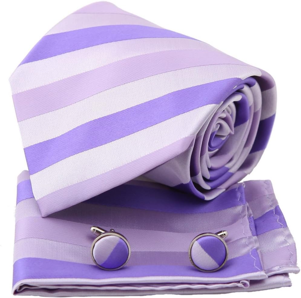 Pink Stripes Woven Silk Tie Handkerchiefs Cufflinks Gift Box Set lavender blush mens style Pointe Tie PH1073 One Size lavender blush