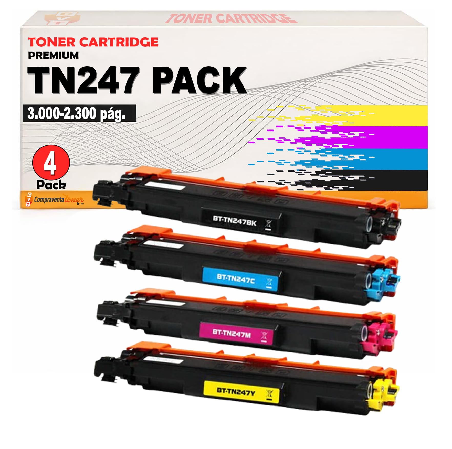 CVT - Pack 4 Toner Compatibles TN247 TN-247 / TN243 TN-243 para Brother HL-L3210CW HL-L3230DW MFC-L3710CW MFC-L3750CDW MFC-L3770CDW DCP-L3550CDW DCP-3517CDW DCP-3730CDW