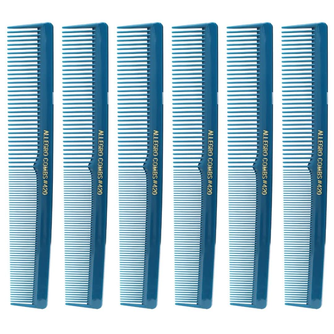 Allegro Combs 420 Cutting Combs Hair Stylist Barbers Combs Beard Comb Mustache Mens Women Toddler Boys Braiding Hair Parting USA 6 Piece (Teal)