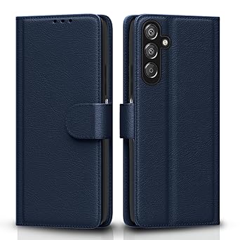 Pikkme Flip Cover Leather Finish | Inside TPU with Card Pockets | Wallet Stand and Shock Proof | Complete Protection Flip Case for Samsung Galaxy M35 5G (Blue) - image, photos