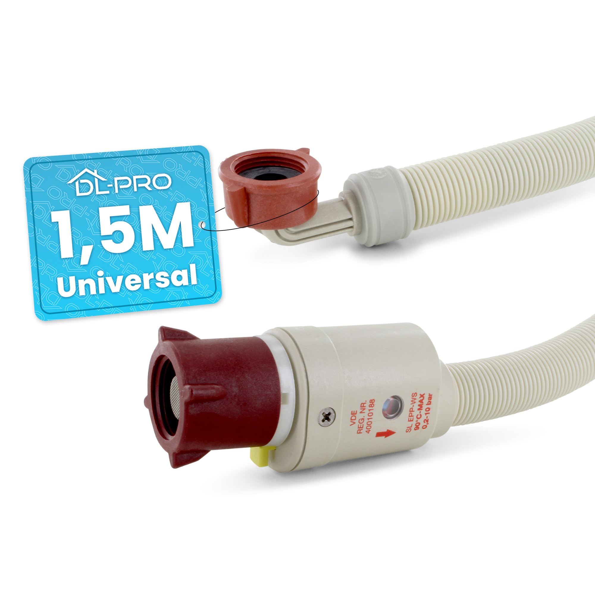 Dl-Pro White,Red Aquastop Universal Inlet Hose 1.5 M 90 °C Washing Machine Dishwasher