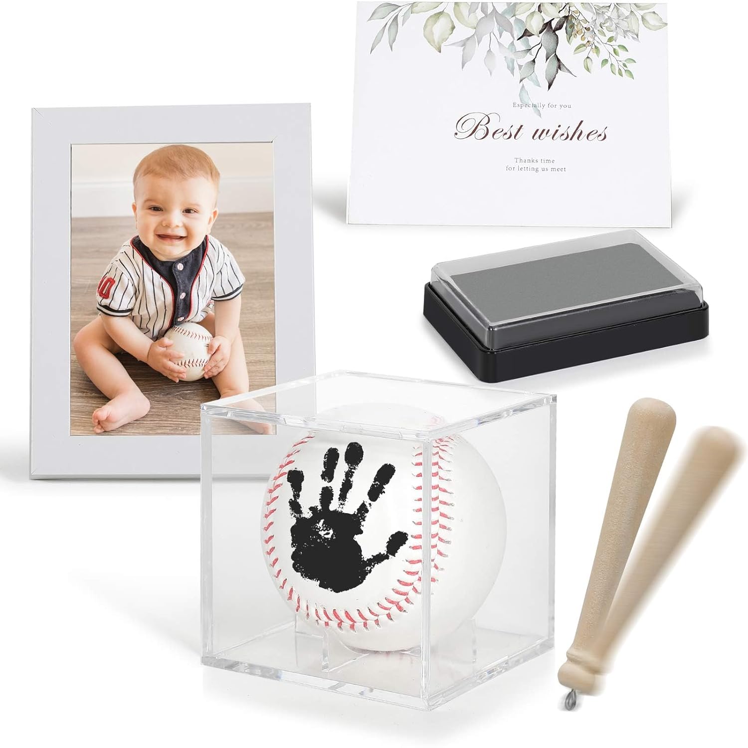 Baby Hand and Footprint Kit - Baby Baseball Handprint Kit with Ink Pad - Newborn Keepsake Baby Shower Gifts for Boys & Girls, New Dad Gifts for Men, Unique Gifts for New Parents/Mom (Display Case)
