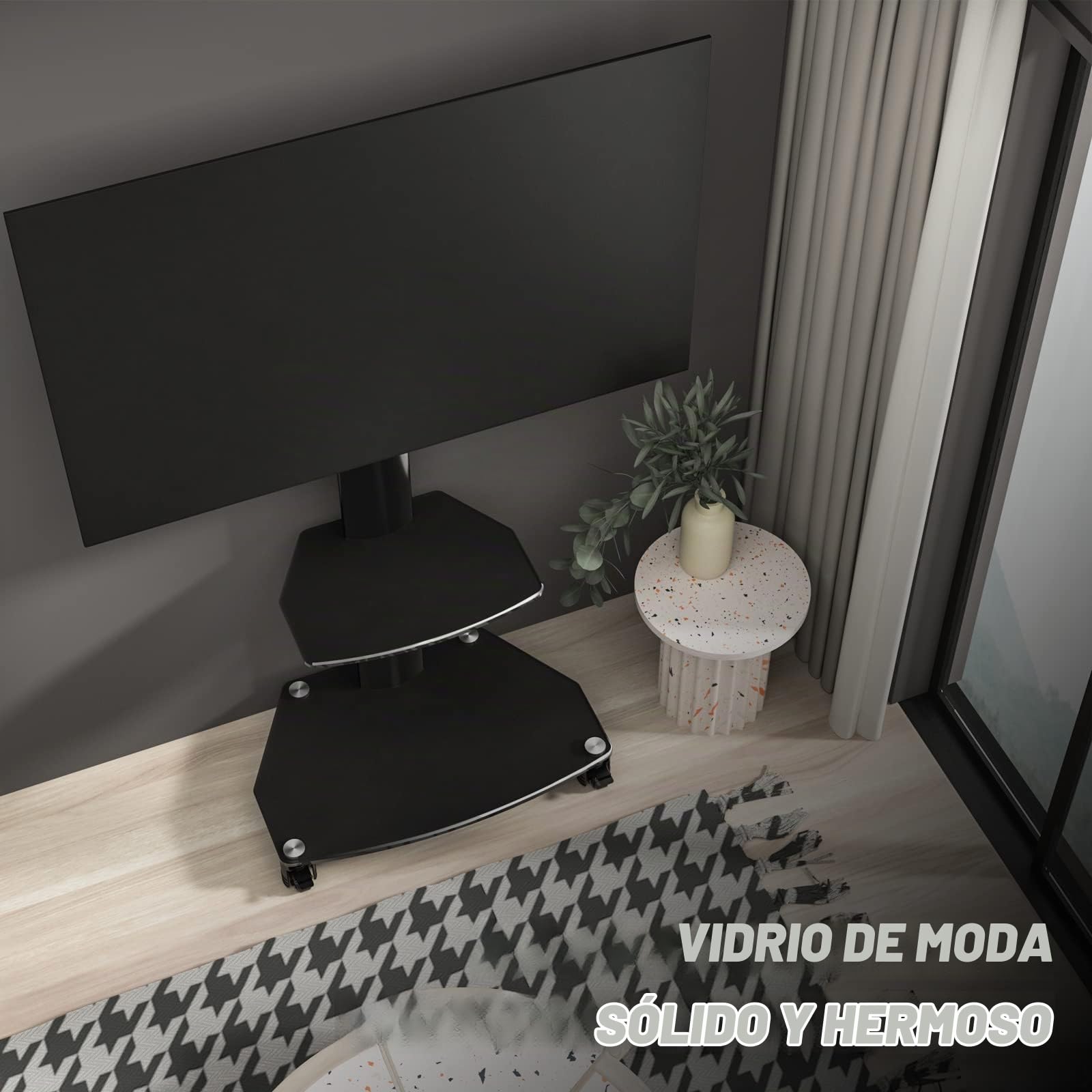 RFIVER Pie Soporte TV Ruedas de 27 a 65 Pulgadas - Altura Ajustable y +/-45° Giratorio Suelo Móvil con Estante & Gestión Cables | MAX Vesa 400x400mm 50 KG