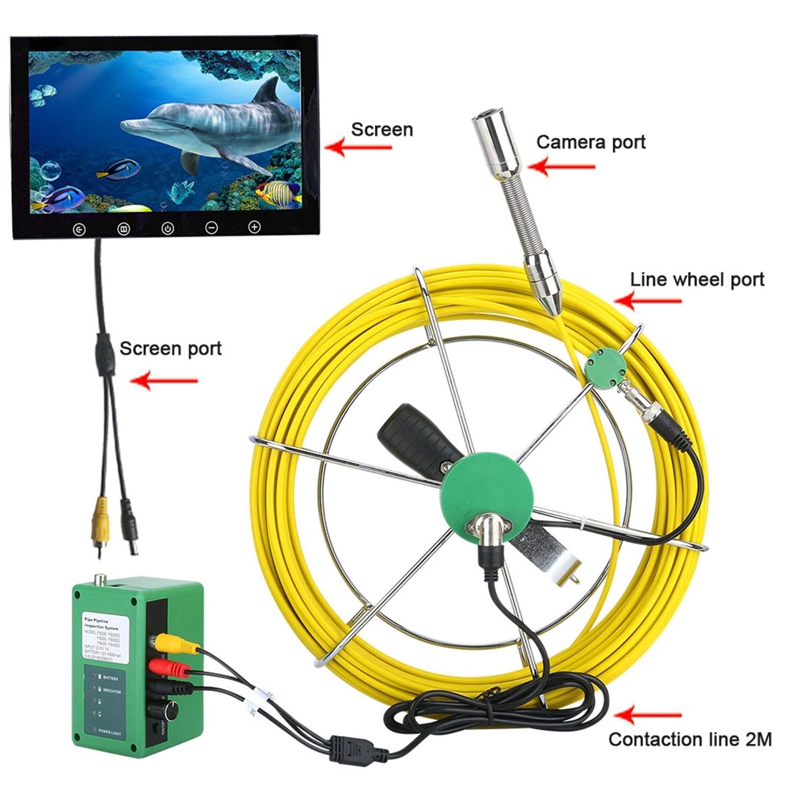 Telecamera di ispezione con luci LED 8 Pezzi, videocamera per scarichi fognari Endoscopio Impermeabile IP68 per tubazioni, periscopio con Monitor da 10 Pollici