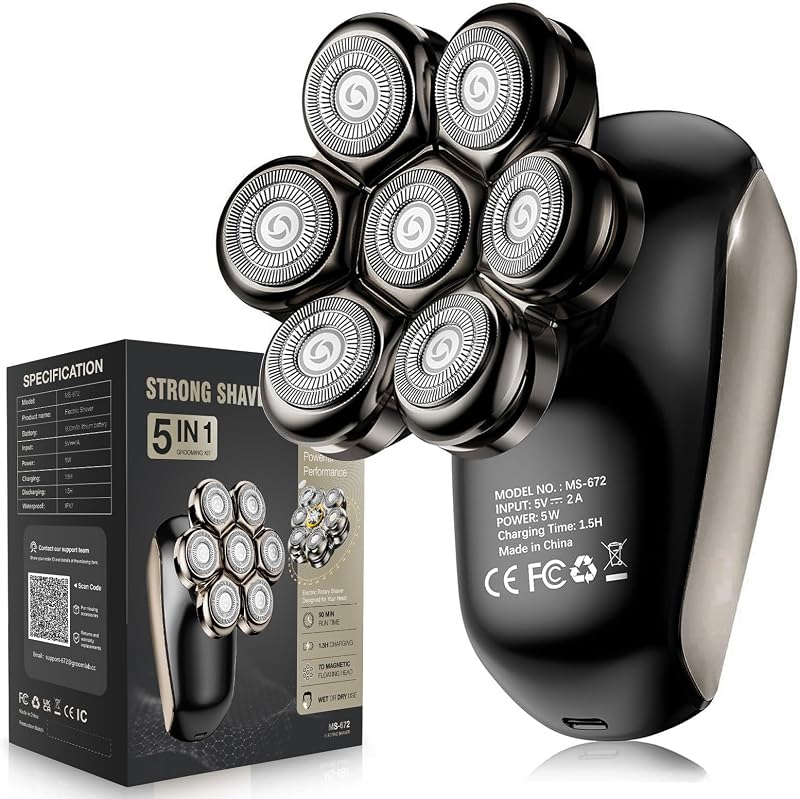 Barbeador elétrico SHPAVVER ETHUP 5 em 1 com lâminas flutuantes 7D, IPX7 e cabeça removível