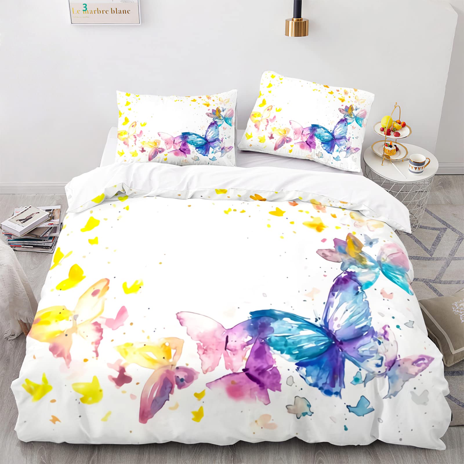 Mariposas 220X240Cm Ropa De Cama Antiarrugas Sin Hierro Poliéster Funda Nordica Cama 150 Juvenil Viene con 2 Fundas De Almohada De 40X75Cm.