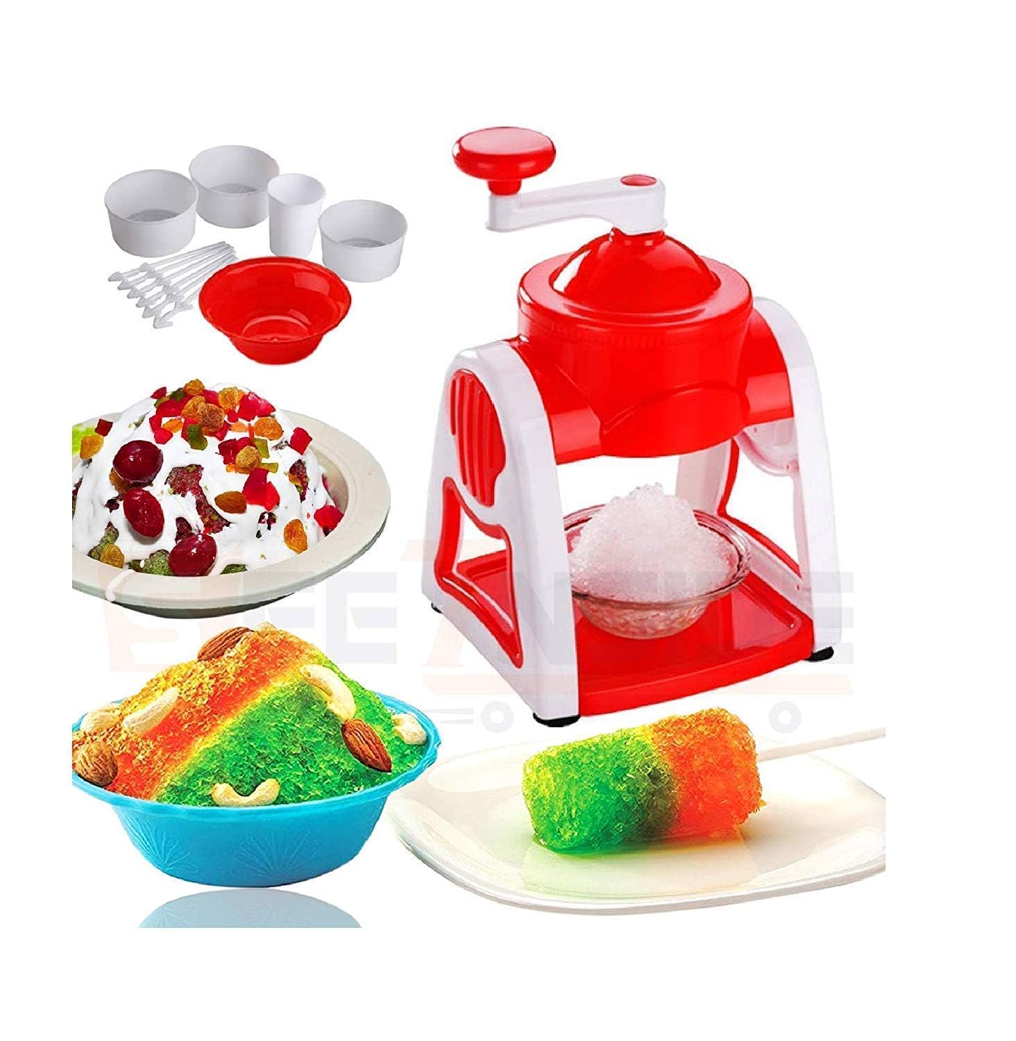 VORTEXA Ice Gola Maker Machine Manual ice Gola Slush Maker Machine with Sharp Blades Ice Crusher Snow Grinder Crusher 3 Bowl Baraf ka gola banane wali machine 1 Glass, 6 Sticks and 1 Dish