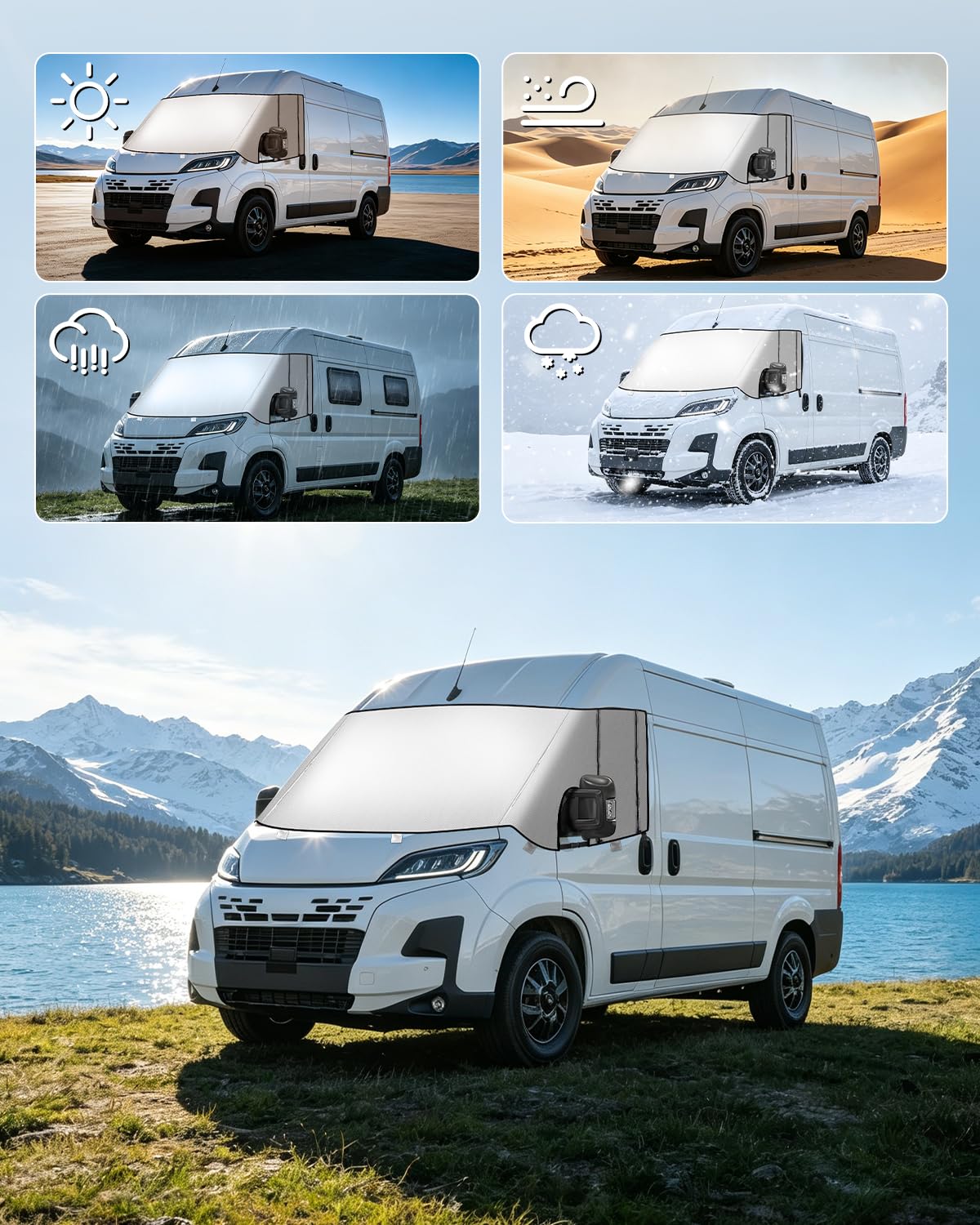 Ducato Telo Copri Parabrezza con Cerniera e Zanzariera | Parasole per Parabrezza, Copertura Termoprotettiva, Compatibile con P-eugeot Boxer C-itroen Relay X250/290