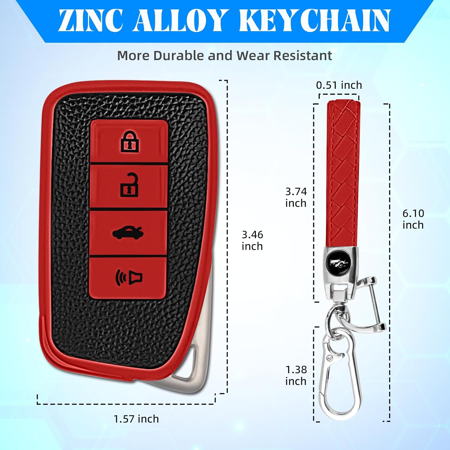 QBUC for Lexus Key Fob Cover, Key Fob Case with Keychain for Lexus 2013-2021 ES is GS NX LS RX RC GX LX 570 200 250 350 460 300 F 450h 600h Accessories Protector (Red)