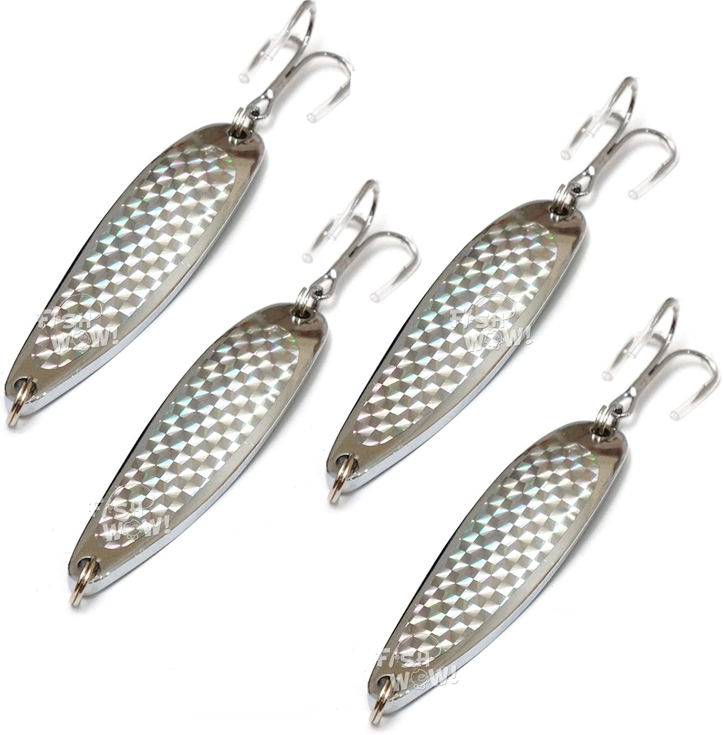 4pcs 3oz 6inch Fishing Spoon with Treble Hook Silver Tape - Fish WOW!®