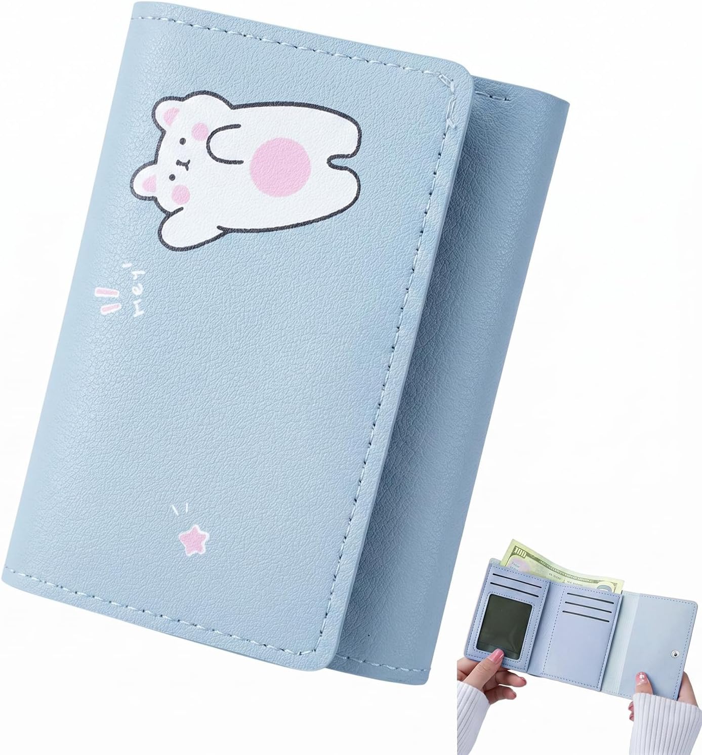 Portafoglio YILZAR mini in similpelle azzurra, 11x9 cm con scomparti per carte e monete