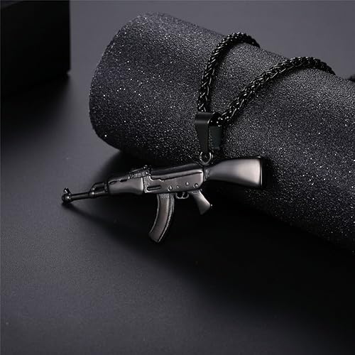 Miniatura 6 de U7 Men's Punk Hip Hop Pendant Stainless Steel 18K Gold Plated Personalized AK47IcedScissorsSkull M9 Pendant Necklaces with 22 Inch Chain