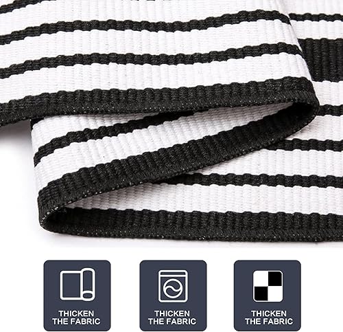 Miniatura 4 de MUBIN Alfombra de algodón a rayas blancas y negras de 3 x 5 pulgadas, reversible, tejida a mano, lavable, para porche, entrada principal.Para