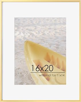 FLYJOE 16x20 Metal Picture Frame For Wall With Mat For 11x14, 16x20 Aluminum Photo Frames With Tempered Glass For Home Decor, Minimalist Modern Poster Frame Horizontally Vertically Set of 3, Gold