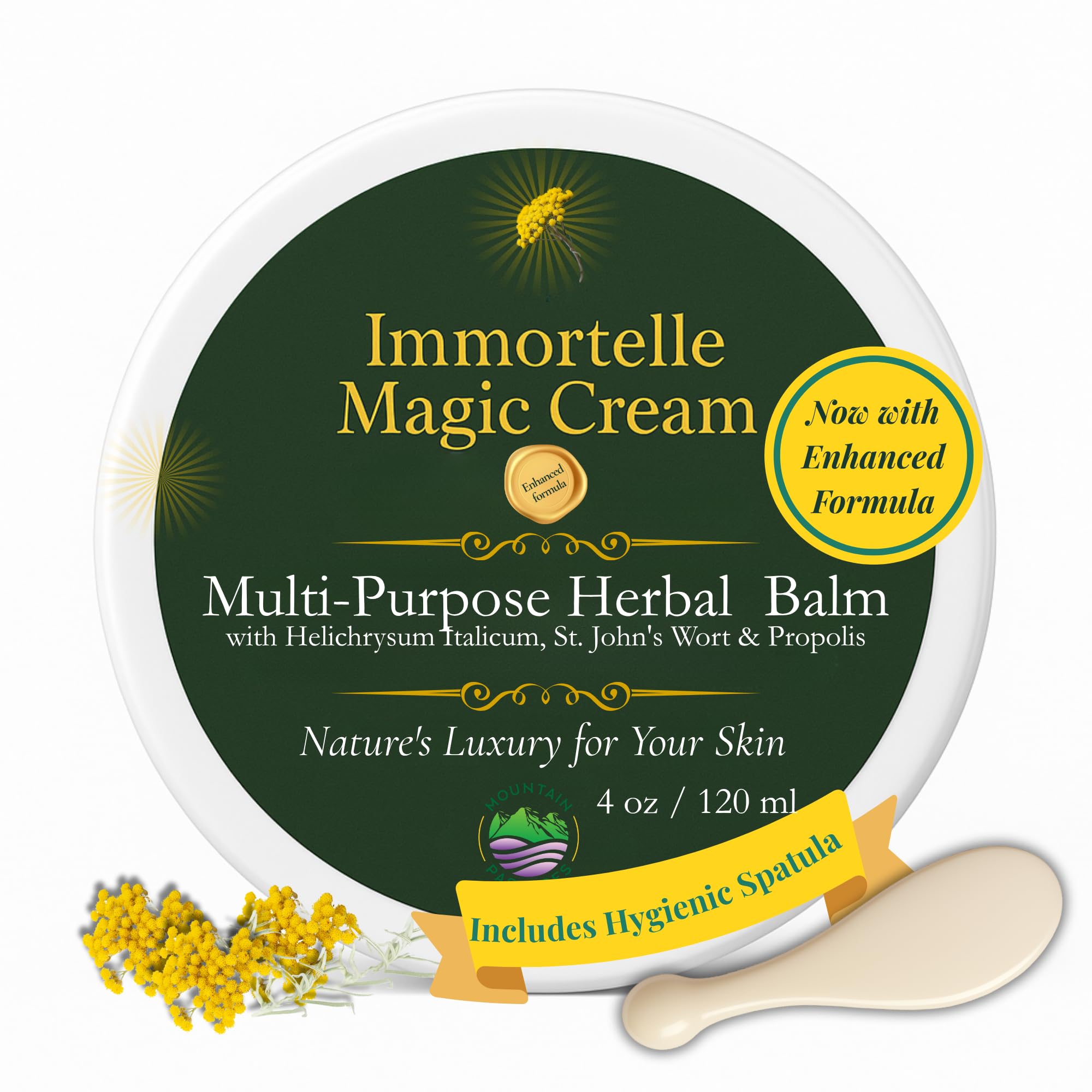 MOUNTAIN PASTURES® Immortelle Magic Cream – The Balkan Secret Balm for Healthy Skin – Handcrafted Anti-Aging Formula with Wild Helichrysum – Soothing, Deeply Nourishing – 4 oz