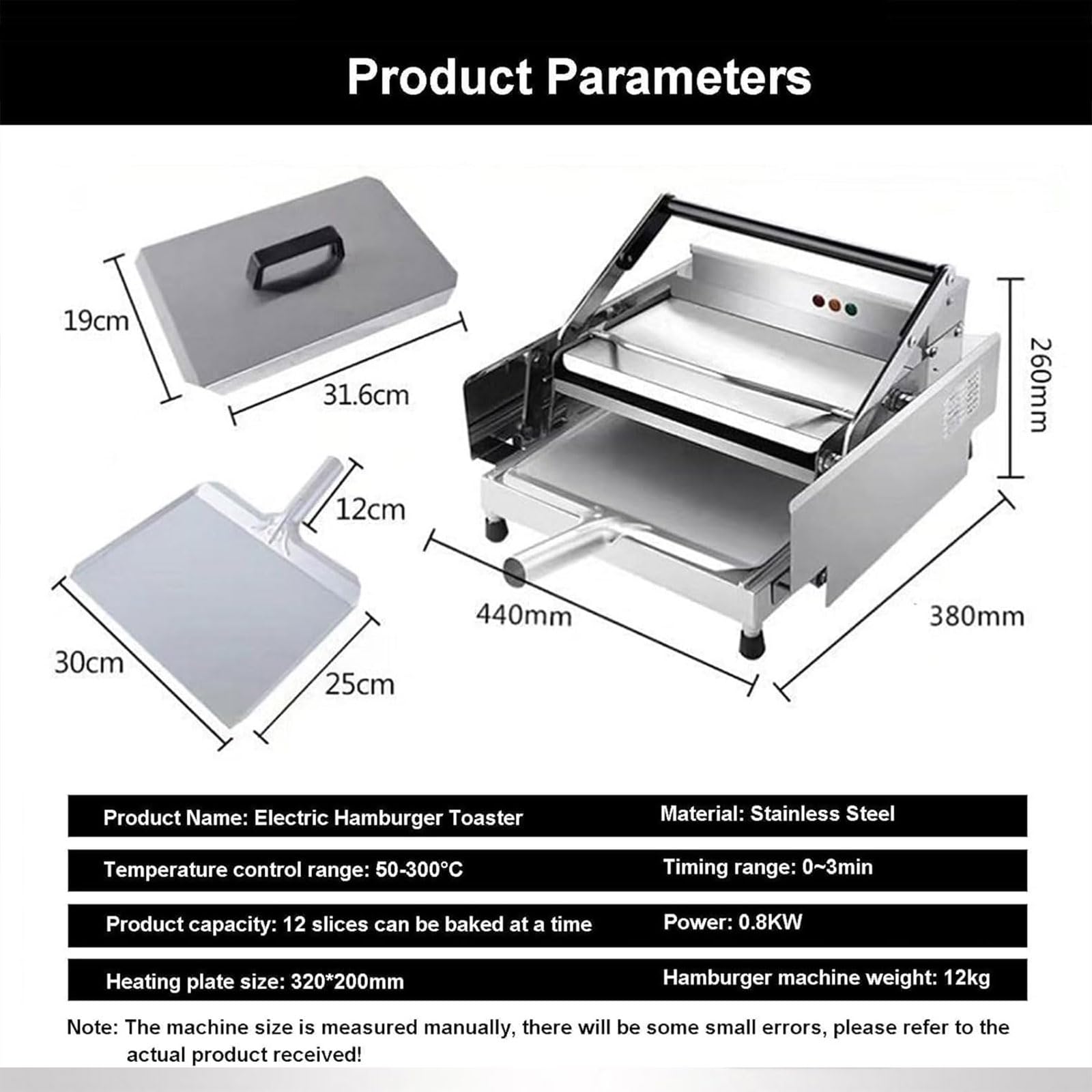 Machine À Hamburger Double Couche en Acier Inoxydable 800 W, Grille-pain Automatique À 12 Tranches avec Minuterie Et Température Réglable de 50 À 300 ℃, Four À Hamburger À Chauffage Électrique