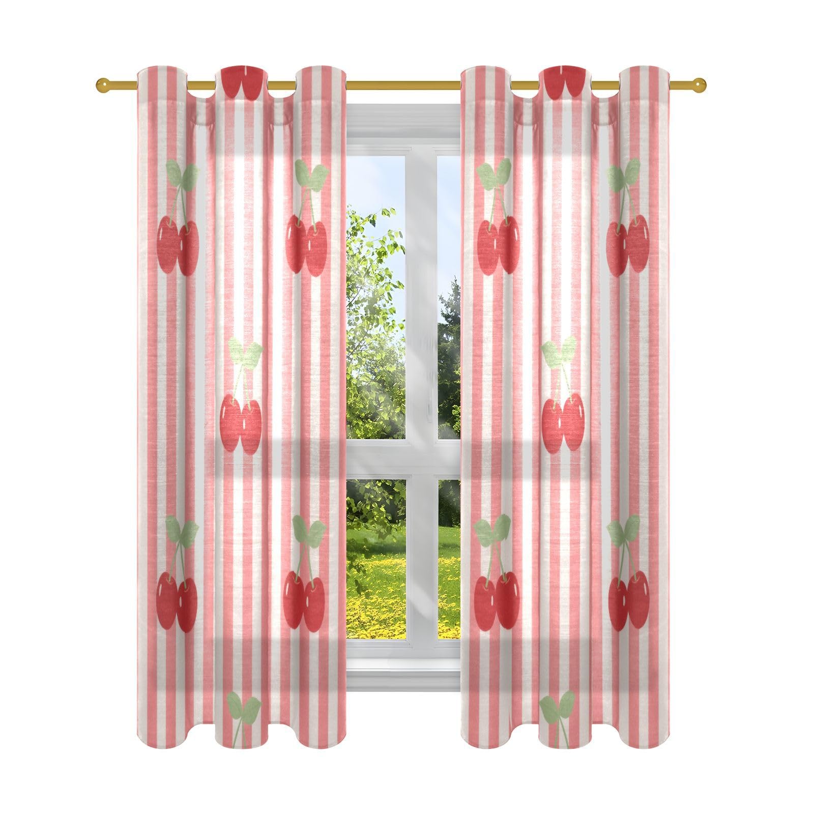 Rideaux de cuisine cerises 160 cm de long en lot double