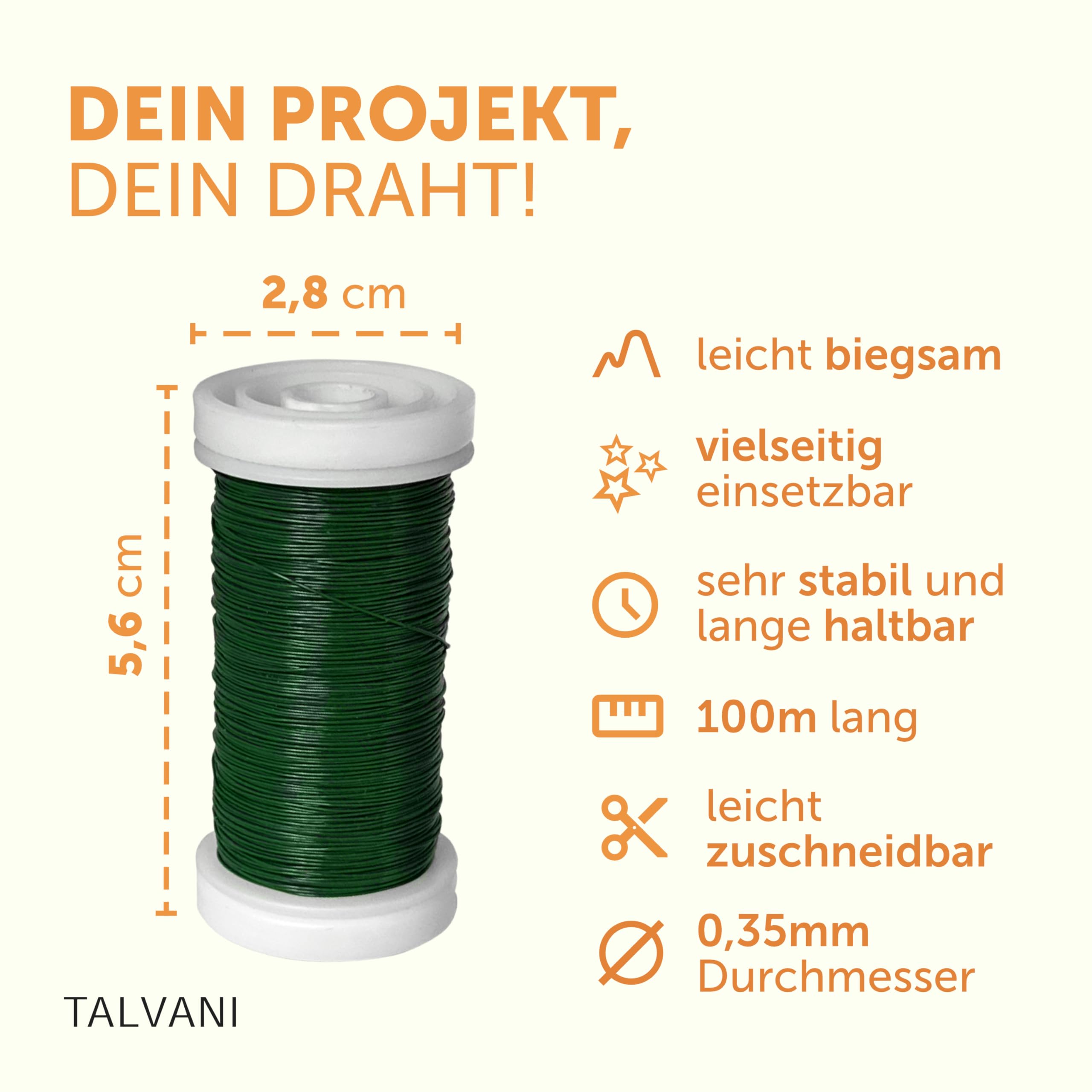 Blumendraht Grün, 100m x 0,35mm, Bindedraht für Garten, Floristik und DIY-Projekte, Stabil und Flexibel - 3 Stück Myrthendraht (Packung mit 4)