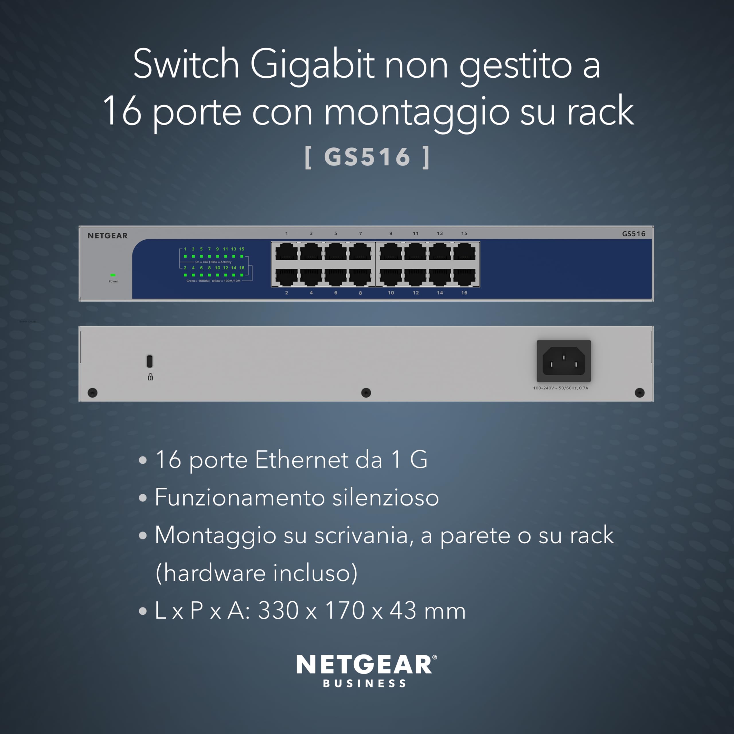 Netgear 16PT GIGABIT UNMANEGED SWITCH (GS516