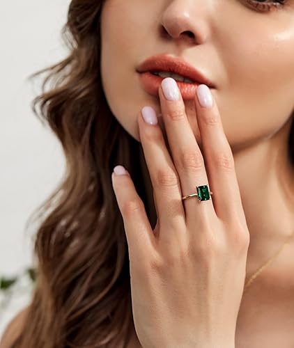 Miniatura 4 de Anillos de compromiso de plata de ley 925 de 3 quilates para mujer, diseño solitario de esmeralda verde, anillos de promesa simples para ella, talla
