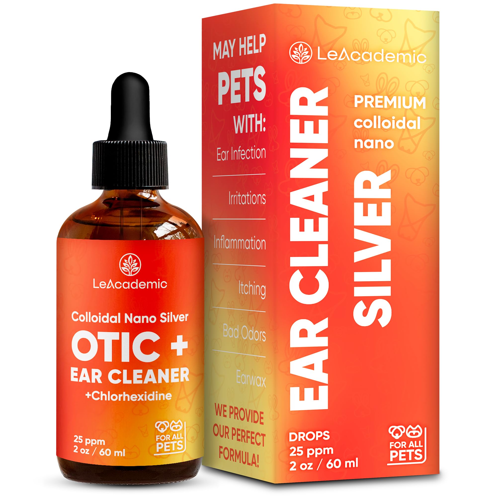 Dog Ear Cleaner OTIC+ Solution | Dog Ear Infection Treatment | Silver Cleaner & Chlorhexidine Wash for Cat in Drops | Aids with Otic Irritations & Itchings in Pets | 2 Oz