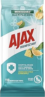 Ajax Hospital Grade Disinfectant Multipurpose Cleaner Wipes Sparkling Citrus & Pineapple 110 Pack