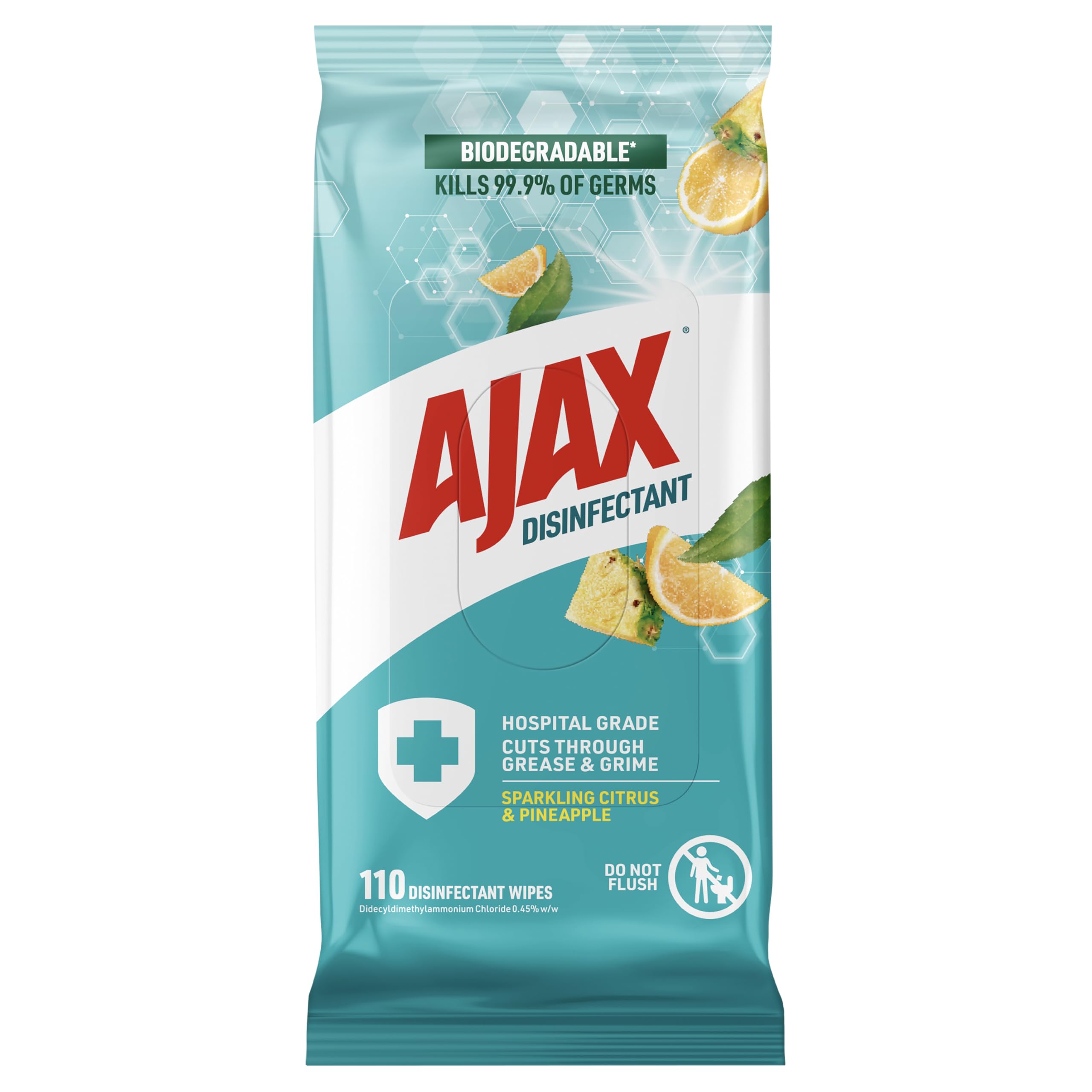 Ajax Hospital Grade Cleaner Wipes, Citrus & Pineapple, 110 Pack