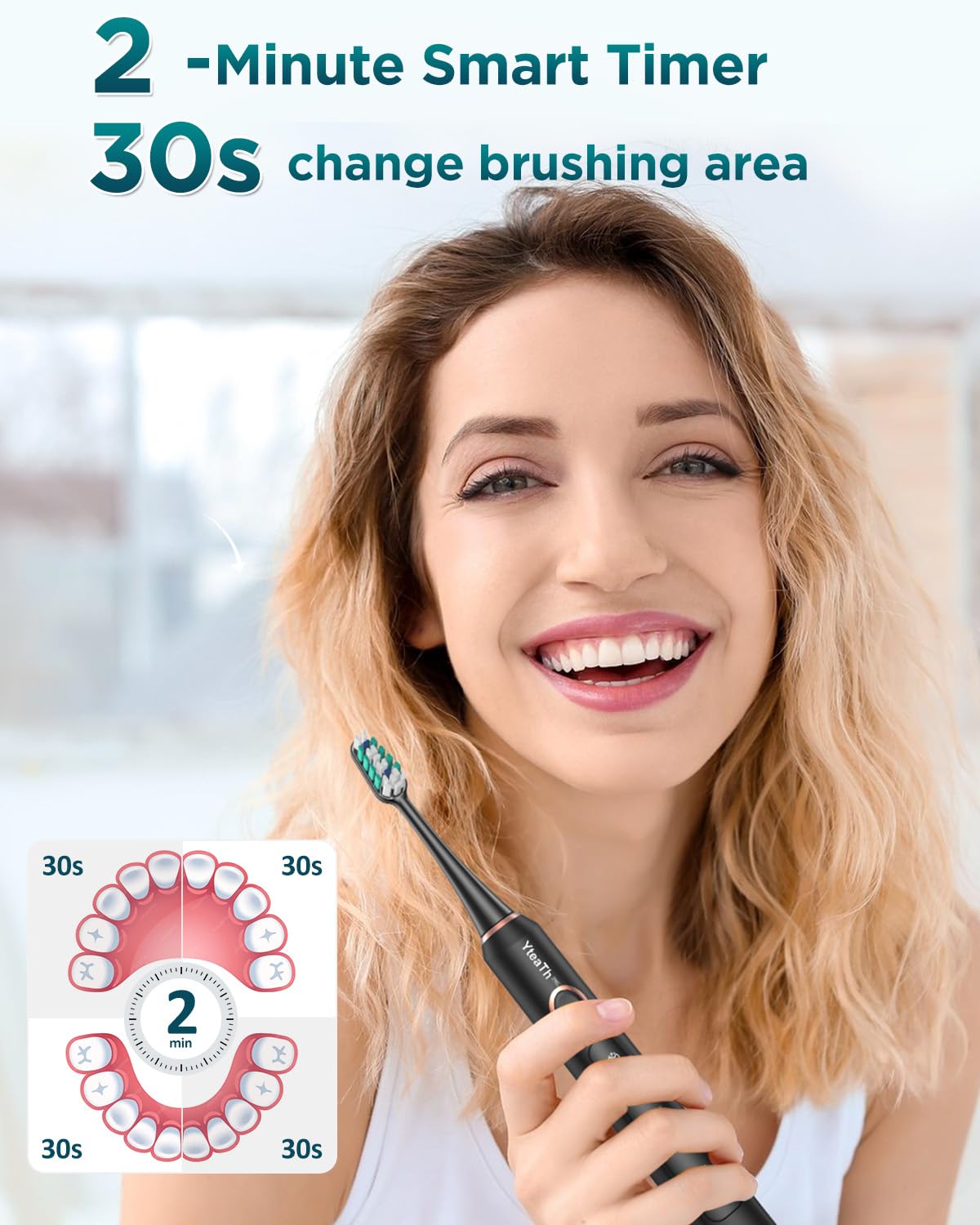 Cepillo de Dientes Eléctrico Sónico para Adultos - Cepillo Electrico con 8 Cabezales y Estuche de Viaje, 5 Modos, IPX7 Impermeable, Cepillo Dientes Electrico Ultrasónicos, Negro Profundo