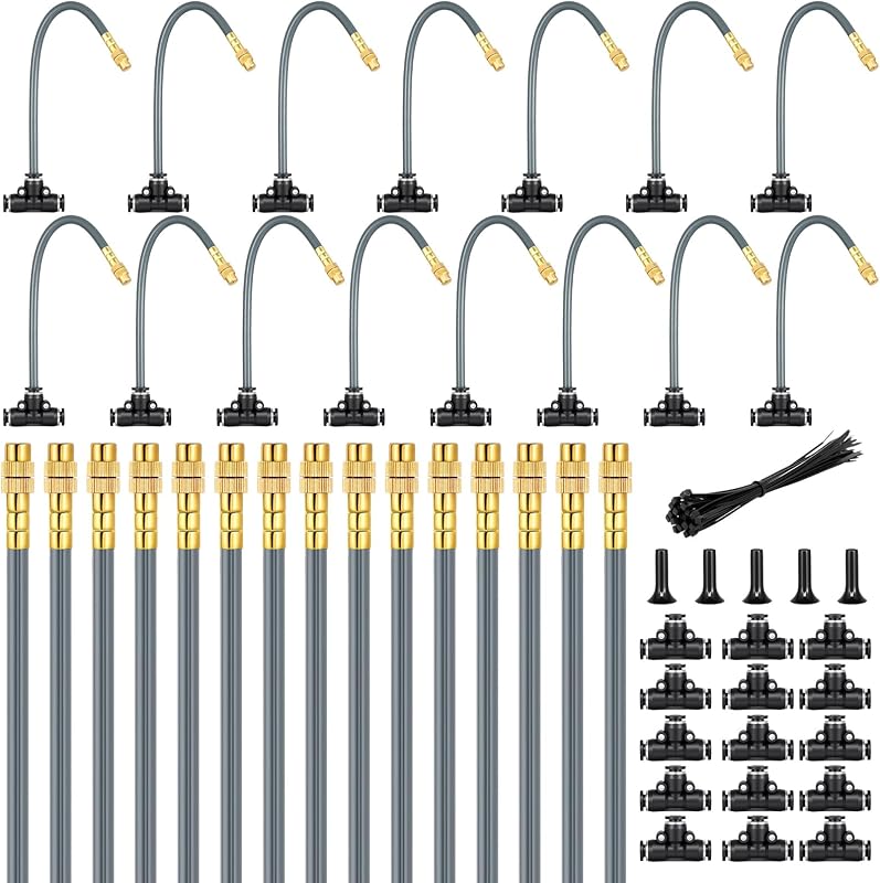 360° Adjustable 1/4" Drip Irrigation System Kits(No 1/4" Tubing) | Bendable Watering Misting Irrigation System, Garden Watering Atomizing System with 15 Nozzles for Garden Irrigation System