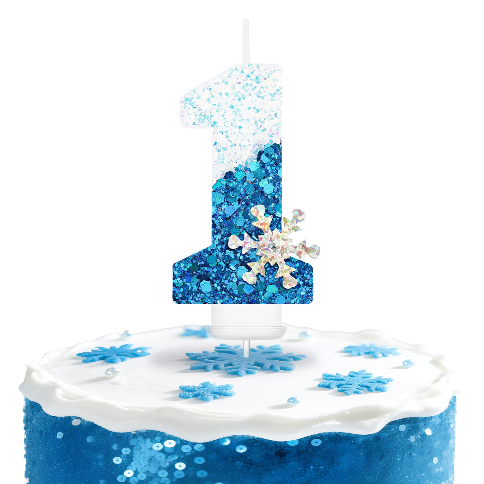 Snowflake Themed Birthday Candles, 1st Birthday Candle for Winter Birthday Decorations, Number 1 Candle Cake Topper Decoration, Cake Candles for Boys