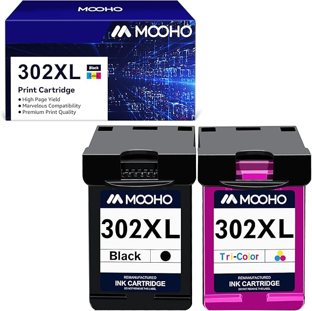 MOOHO Remanufactured for HP 302 Ink Cartridges Combo Pack Replacement for 302 HP Ink Cartridges HP Envy 4527 Ink Cartridge HP Envy 4520 Ink Cartridge HP deskjet 3630 Ink Cartridge(1 Black, 1 TriColor)