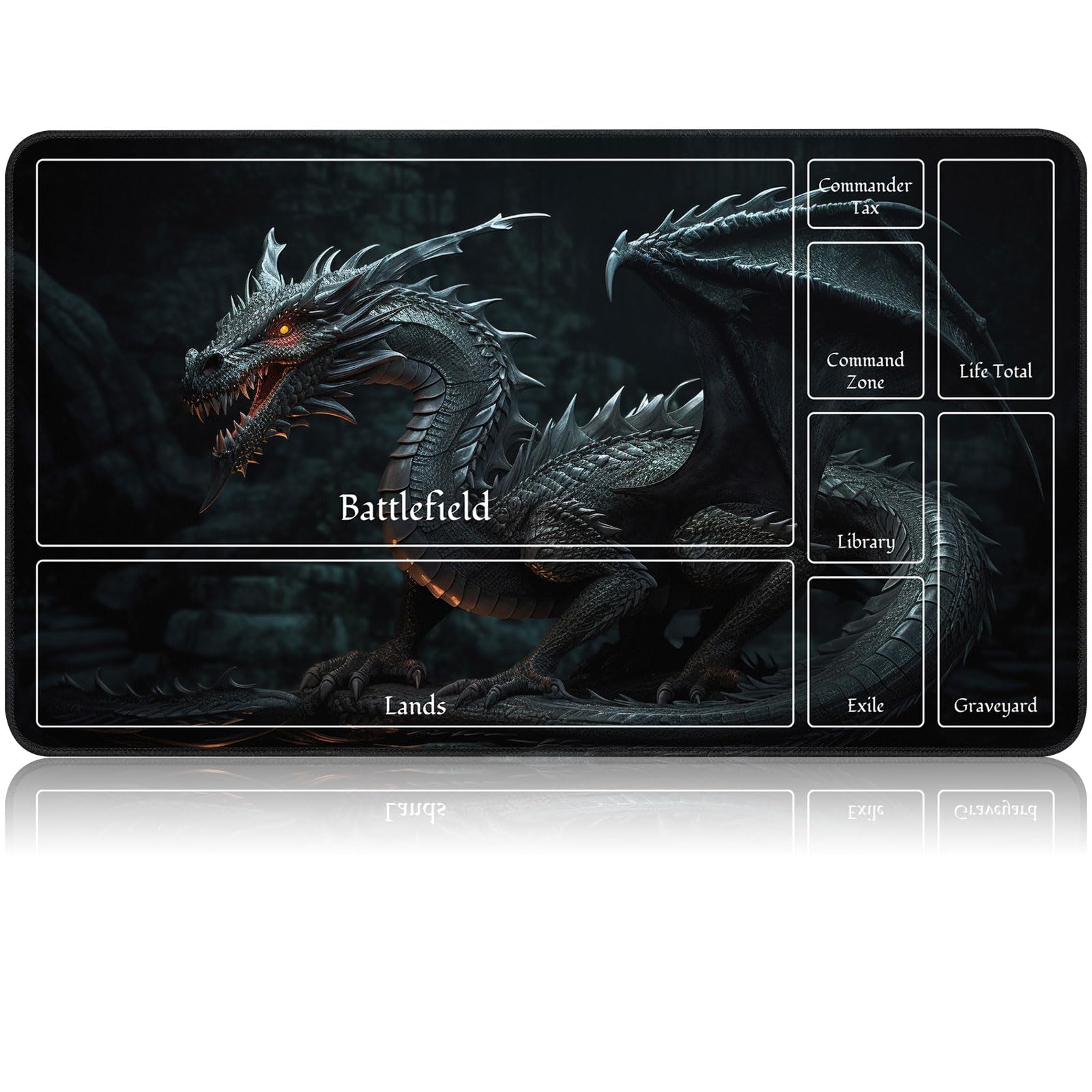 for MTG Game Playmat, for Magic TCG Rubber Play mat,Tabletop Card Playmats with Smooth Surface,Trading Card Inked Game Mat with New Zones,Battle Game,Dragon in Black
