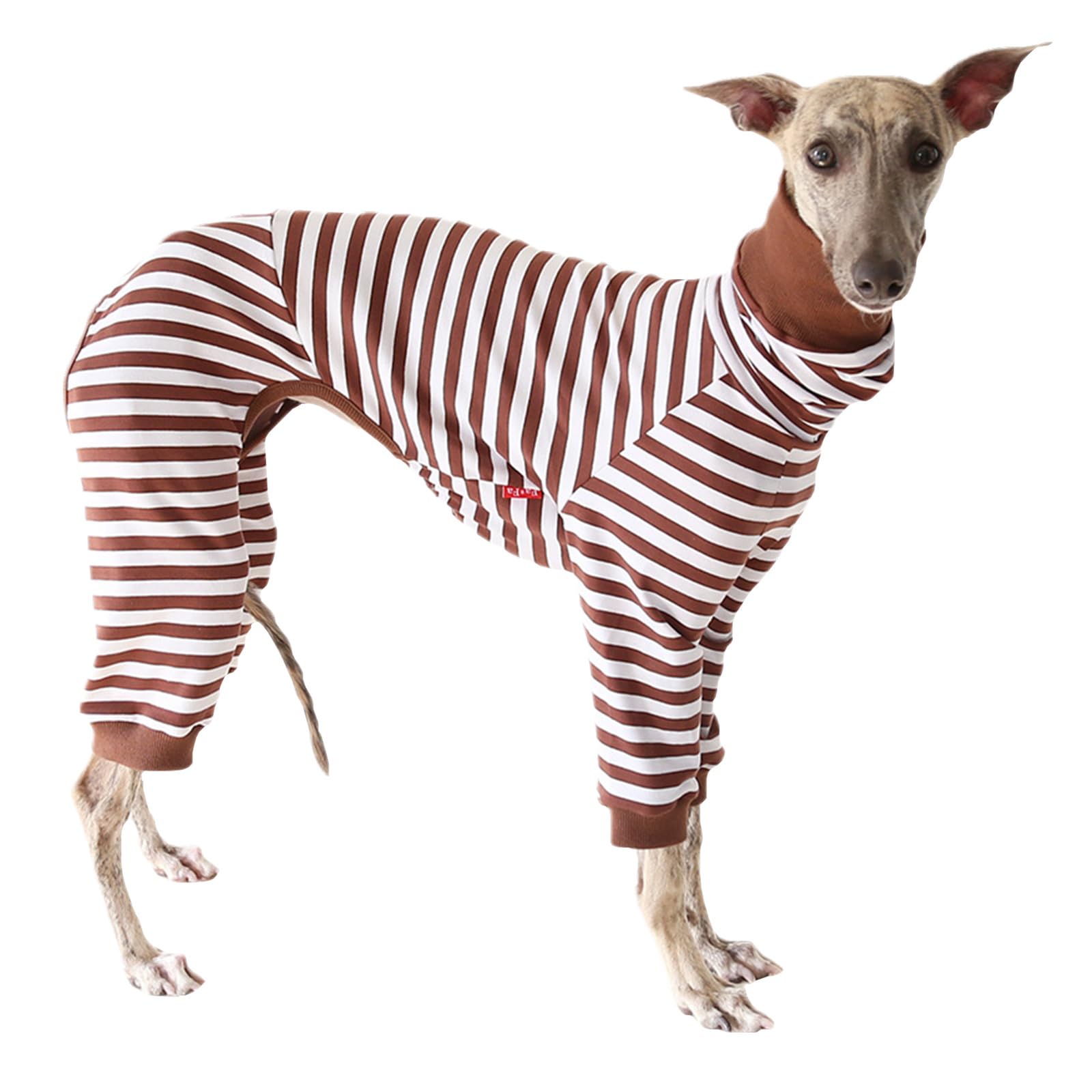 Greyhound Stripe Pajamas,Whippet Cottom Turtleneck Onesies Pullover,Slim Dog 4-Leg Loungewear Base-Layers for Greyhound Lurcher_XL(Brown)