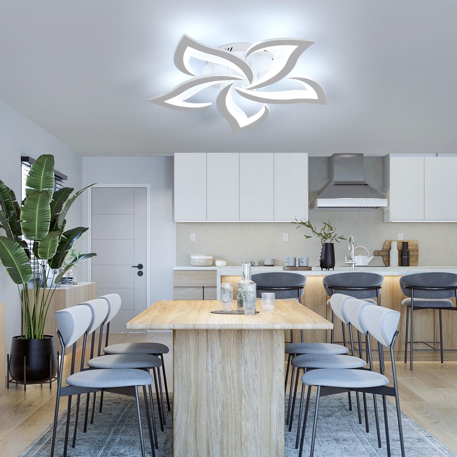 Dorlink Deckenleuchte LED Deckenlampe, Nordische Fasanenschwanzfeder 60W 6500K 5400 LM Modern Schlicht Wohnzimmerlampe für Schlafzimmer Wohnzimmer Schlafzimmer Küche Balkon Keller Büro,Ø60CM