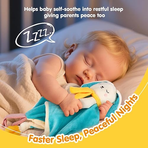 Miniatura 3 de hahaland Manta de seguridad Baby Lovey, juguete sensorial colgante de felpa con mordedor, sonajero y arruga para bebés de 0 a 3 a 6 a 12 meses