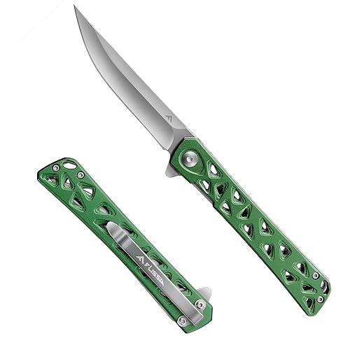 FLISSA Folding Knife, 4.5" Folding Pocket Knife, Hollow-out Design Handle, Tactical Pocket Knife for Hunting, Survival, EDC, Camping and Outdoor Activities, Green - Green