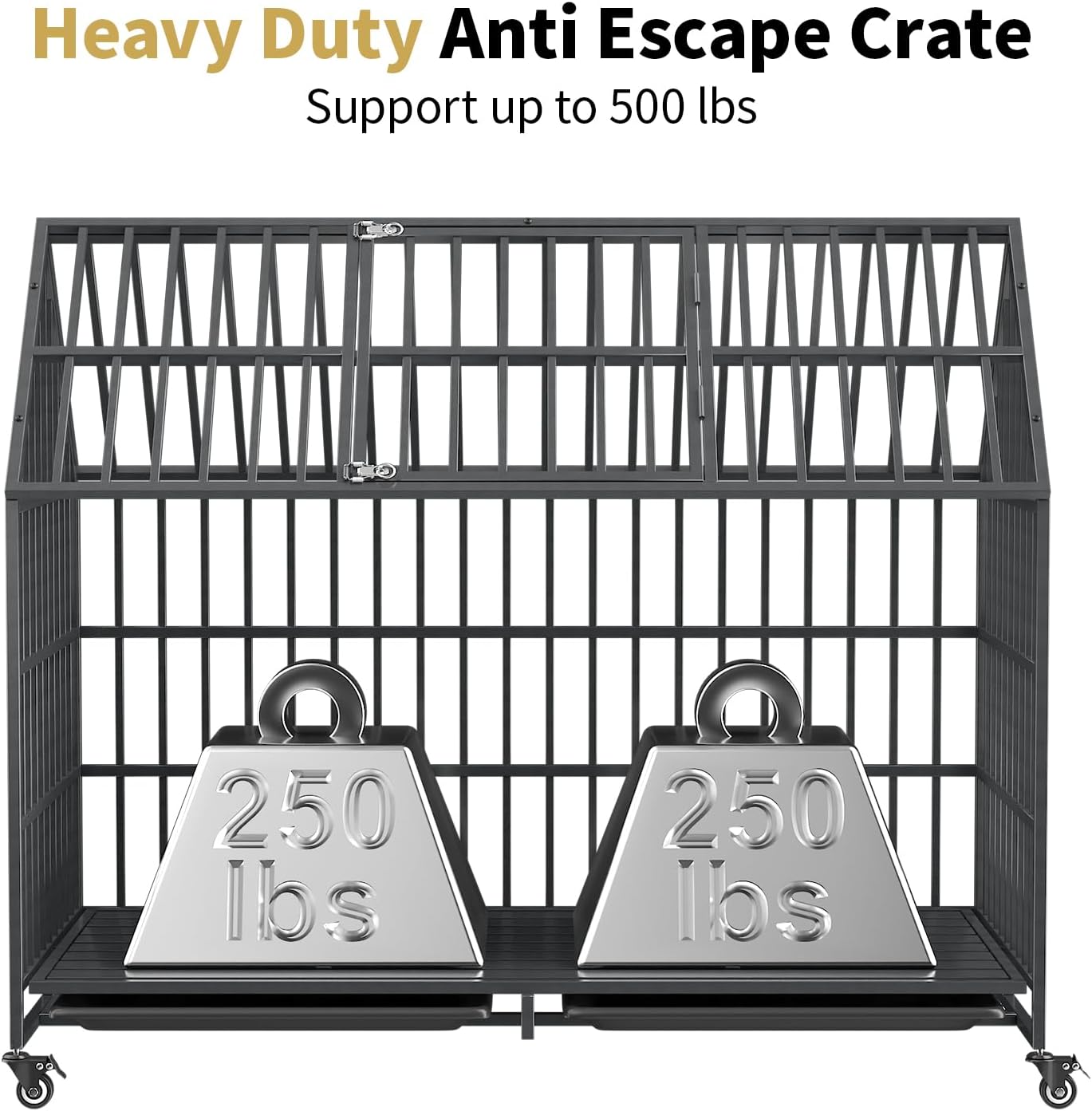 54 Inch Heavy Duty Dog Crate Extra Large Dog Cage Kennel, Indestructible XXL Dog Crate with Open Roof Top, Trays and Wheels, Escape-Proof for High Anxiety Giant Dogs