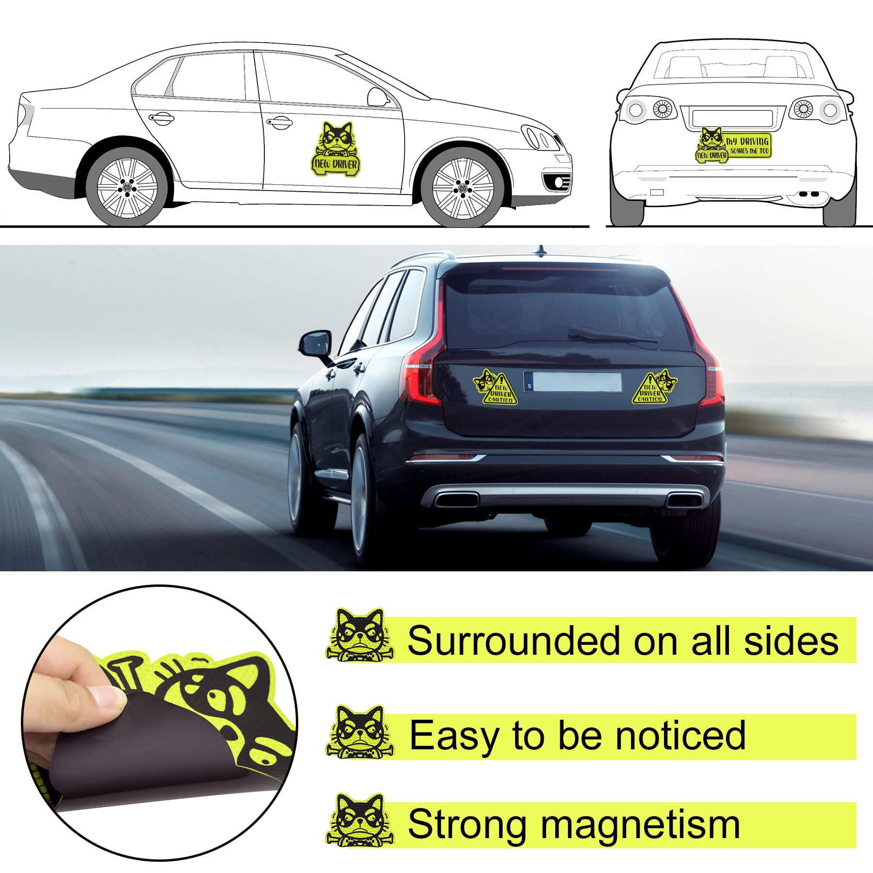 Funny Student Driver Magnet - Reflective Car Magnet For New Drivers, Removable & Weather-Resistant